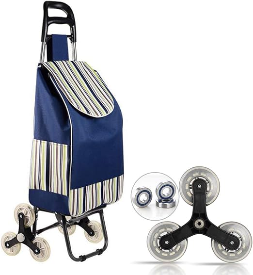 Folding Shopping Trolley Bag, Foldable Trolley Cart, 3 Wheels Stair