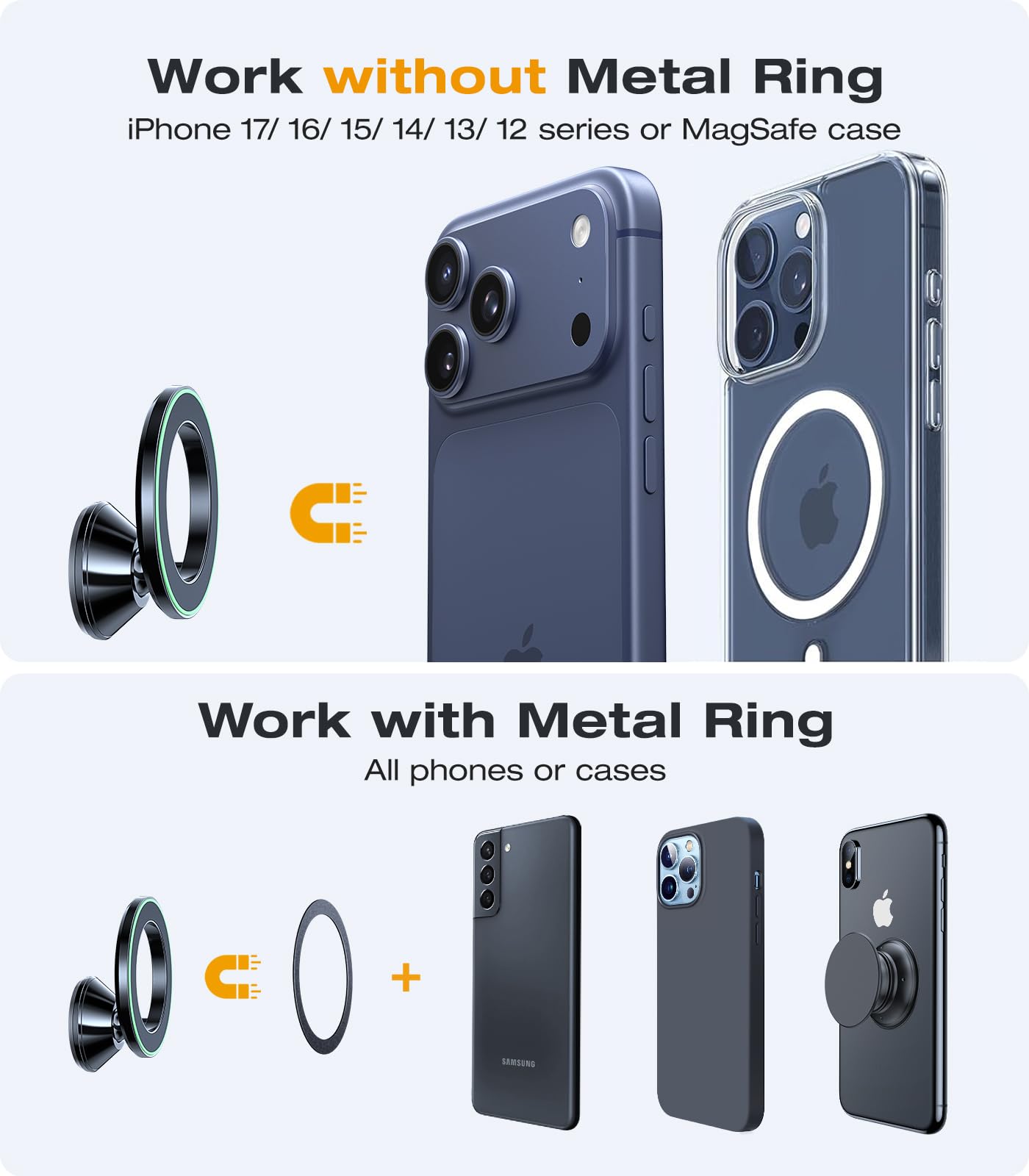 VICSEED 2025 Upgrade for MagSafe Car Mount, [Military-Grade] [High & Low Temp Resistance] Magnetic Phone Holder for Car Dashboard 360 Rotatable Car Phone Holder Mount for iPhone 17 Pro Max 16 15 14 13