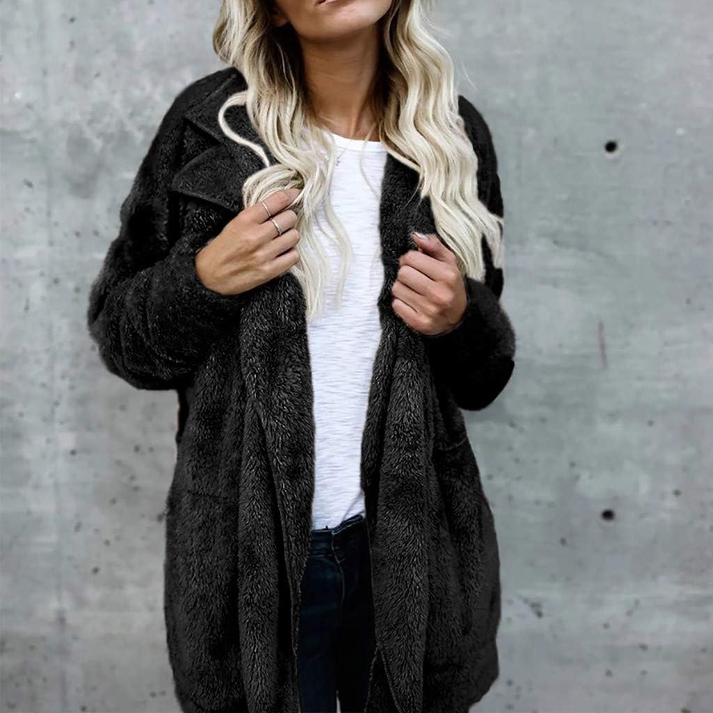 MEIbax Damen warme Kunstpelz Jacke Winter Pl/&uuml;sch Volltonfarbe Revers Outwear Pl/&uuml;schjacke Teddy-Fleece Mantel Lose Winterjacke