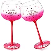 Singhoow 2 Pcs Valentines Wine Glasses 14 oz Love Heart Drinking Glasses Goblet for Valentines Party Supplies Gifts