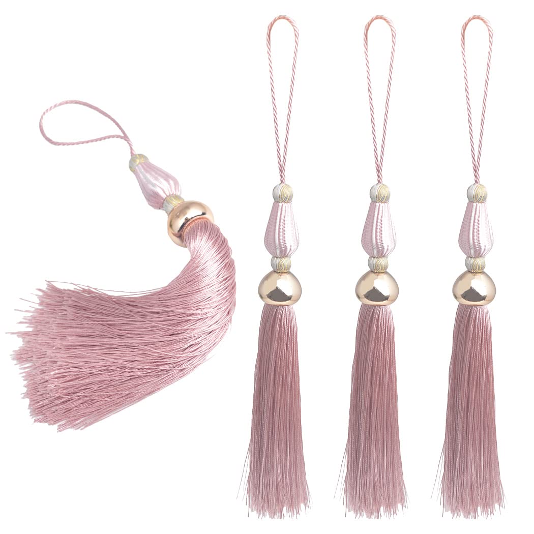 Kuasting 4pcs 11.5 Inch Handmade Soft Silky Tassels, Handmade Tassels Bookmarks for DIY Crafts Jewelry Making,Graduation Clothing Sewing, DIY Craft Accessory,Tags (Pink) — image 1