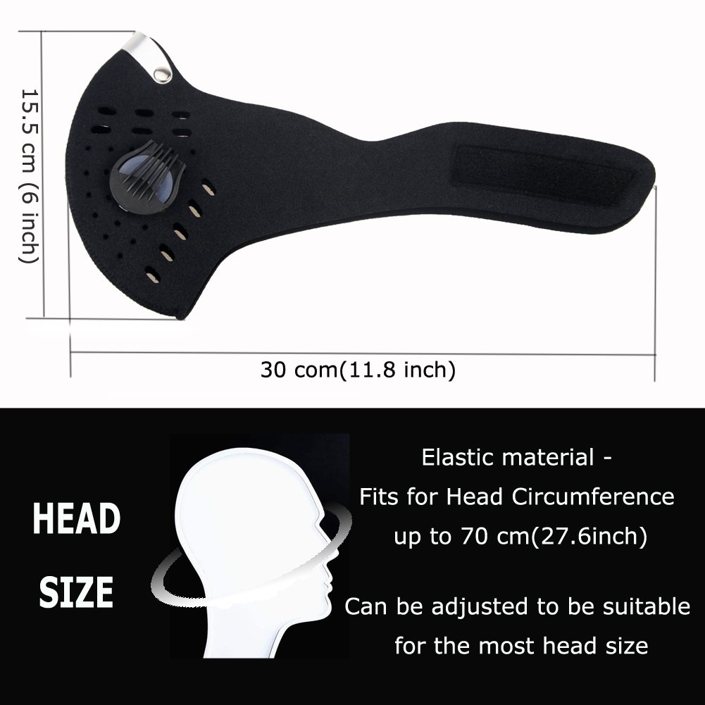 Activated Carbon Dustproof Dust Mask Filtration Exhaust Gas PM2.5 with 2 Valves 2 N99 Activated Carbon Filters for Running Cycling Outdoor Activities (Deep Black)