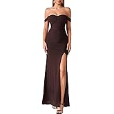 Lunaeu Off Shoulder Corset Long Formal Wedding Guest Dresses for Women Floral Slit Ruched Bodycon Maxi Dress