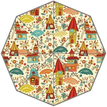 Custom Auto Foldable Umbrella Cartoon Fairyland Seamless 3D Printed Design