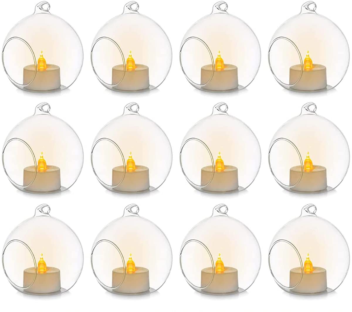 Ecosides Set of 12 Wedding Hanging Glass Orbs 80MM, Clear Glass Tea Light Terrarium, Hanging Glass Globes, Globe Terrarium, Tea Light Holders, Wedding Decor Indoor Outdoor