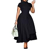 Inroserm Womens Semi Formal Midi Dresses Elegant Classy Short Sleeve A-Line Church Cocktail Party Long Dress Plus Size