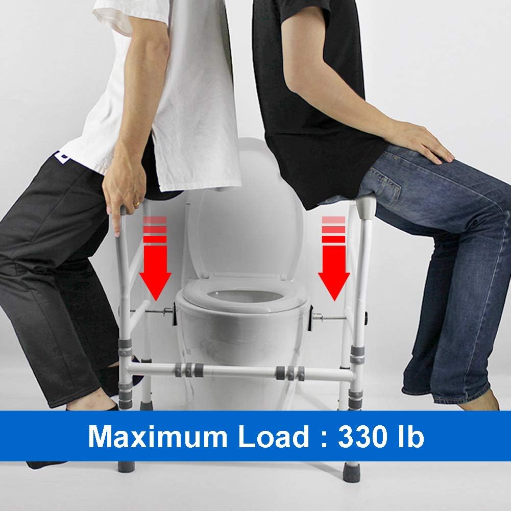 HePesTer Foldable&Free-Assembly Toilet Safety Frame for Elderly with Adjustable Height, 330 Ib Heavy Bathroom Toilet Safety Rail for Disable with Upgrade Large Non-Slip Mat, Fit All Toilets: Health & Personal Care