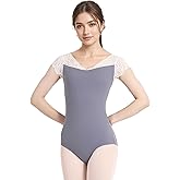 ZYXWVU Womens Ballet Dance Leotards with Lace Short Sleeve - Gymnastics Leotard for Women