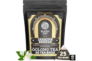 BLENDART Jasmine Oolong Tea 25 Pyramid Tea Bags High Mountain Oolong Tea Bags Light & Floral Whole Loose-Leaf Tea Bags Hot Brew, Iced Or Kombucha Tea Resealable Ziplock Pouch