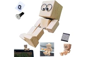 Cunvem Charming Little Wooden Figure That Sways with 12PCS Magnetic Expressions, Magicgift Cute Shaking Feet Wooden Man Doll Figurine, Portable Handmade Car Ornament Desktop Decor, Creative Gift(1PC)