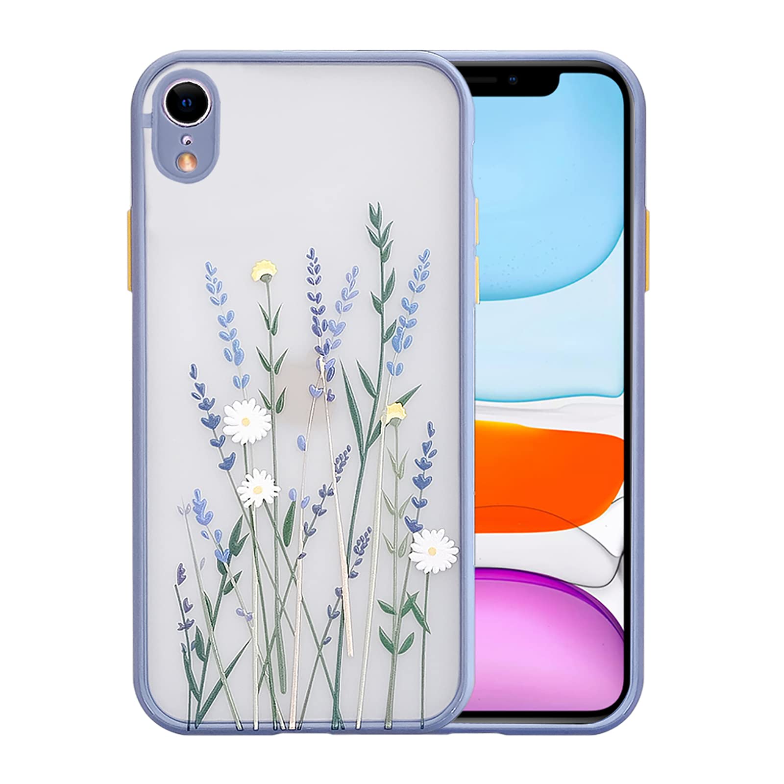 Ownest. Compatible with iPhone XR Case for Clear Flowers Pattern Frosted PC Back 3D Floral Girls Woman Soft TPU Bumper Protective Silicone Slim Shockproof Phone Case for iPhone XR-Purple