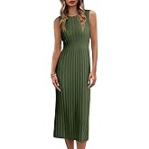 Danedvi Women's Knit Midi Tank Dress Sleeveless Ribbed Crew Neck Fall Bodycon Casual Basic Going Out Dresses