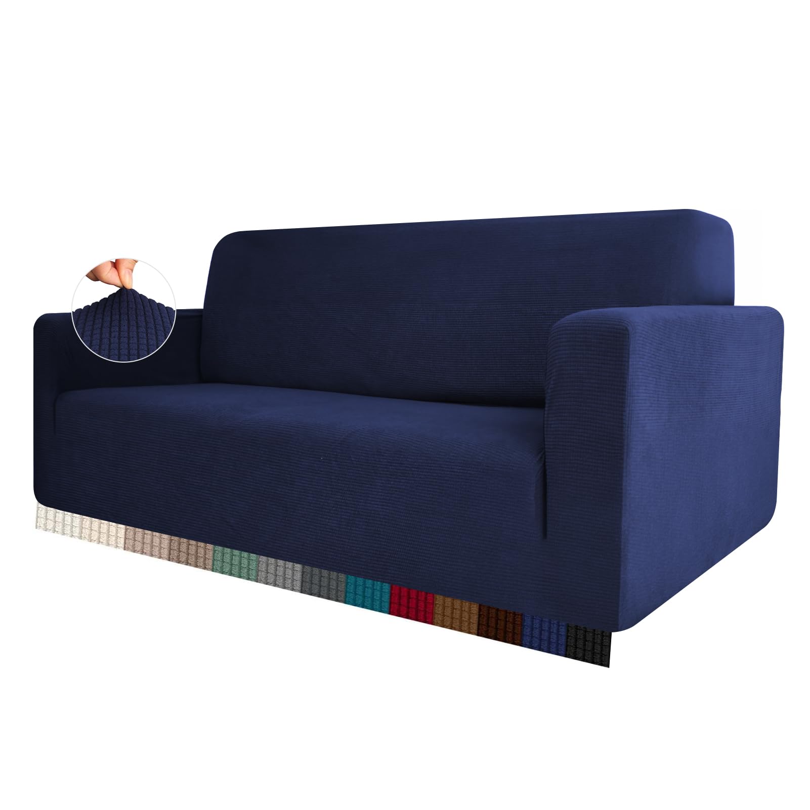 HEYOMART High Stretch Sofa Cover 1 2 3 4 Seater Couch Cover for Living Room Jacquard Knitted Thick Sofa Slipcovers for Dogs Pets Cats Furniture Protector (1 Seater, Blue) — image 1