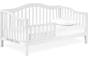 Dream On Me Austin Toddler Day Bed with Rails in White, Low to Floor Toddler Day Bed, Greenguard Gold & Baby Safety Alliance Certified, Non-Toxic Finishes, Side Safety Guard Rail