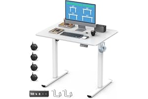 Xyndyx Small Height Adjustable Electric Standing Desk, 31.5" x 23.6" Sit Stand up Desk with Splice Board, Ergonomic Rising Computer Home Office Desk Table with Memory Preset, White Frame/White Top