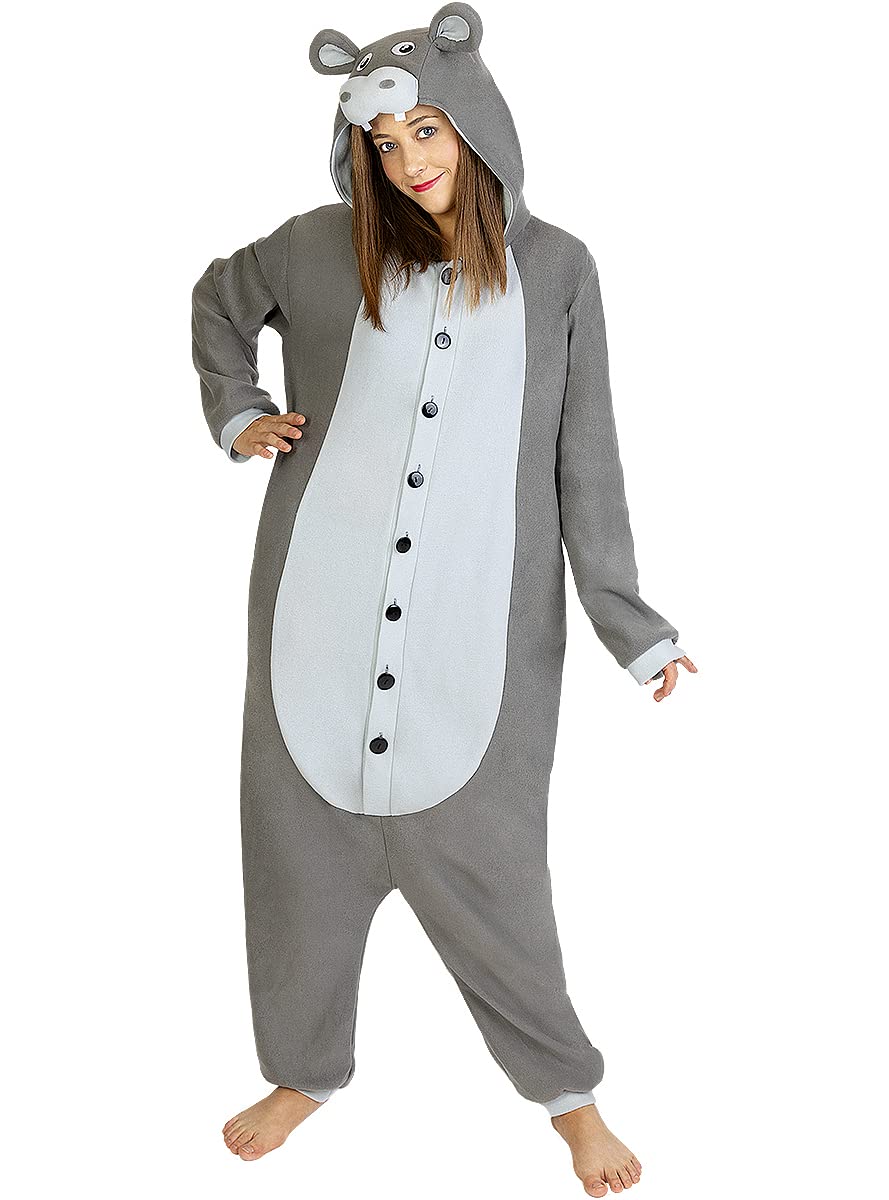 Funidelia | Onesie Hippo Costume for men and women Animals - Costumes for adults, accessory fancy dress & props for Halloween, carnival & parties - Size S-M - Grey/Silver