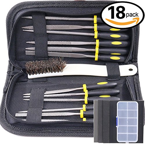 image for Swpeet 18Pcs Needle File Set with 4 Pcs Sandpaper, Mini Assorted Wood 