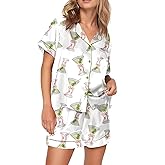 VKEGNIO Womens Pajamas Set Short Sleeve Button-Down 2 Piece PJ Set Lounge Sleepwear Cute Graphic Tees PJ Set
