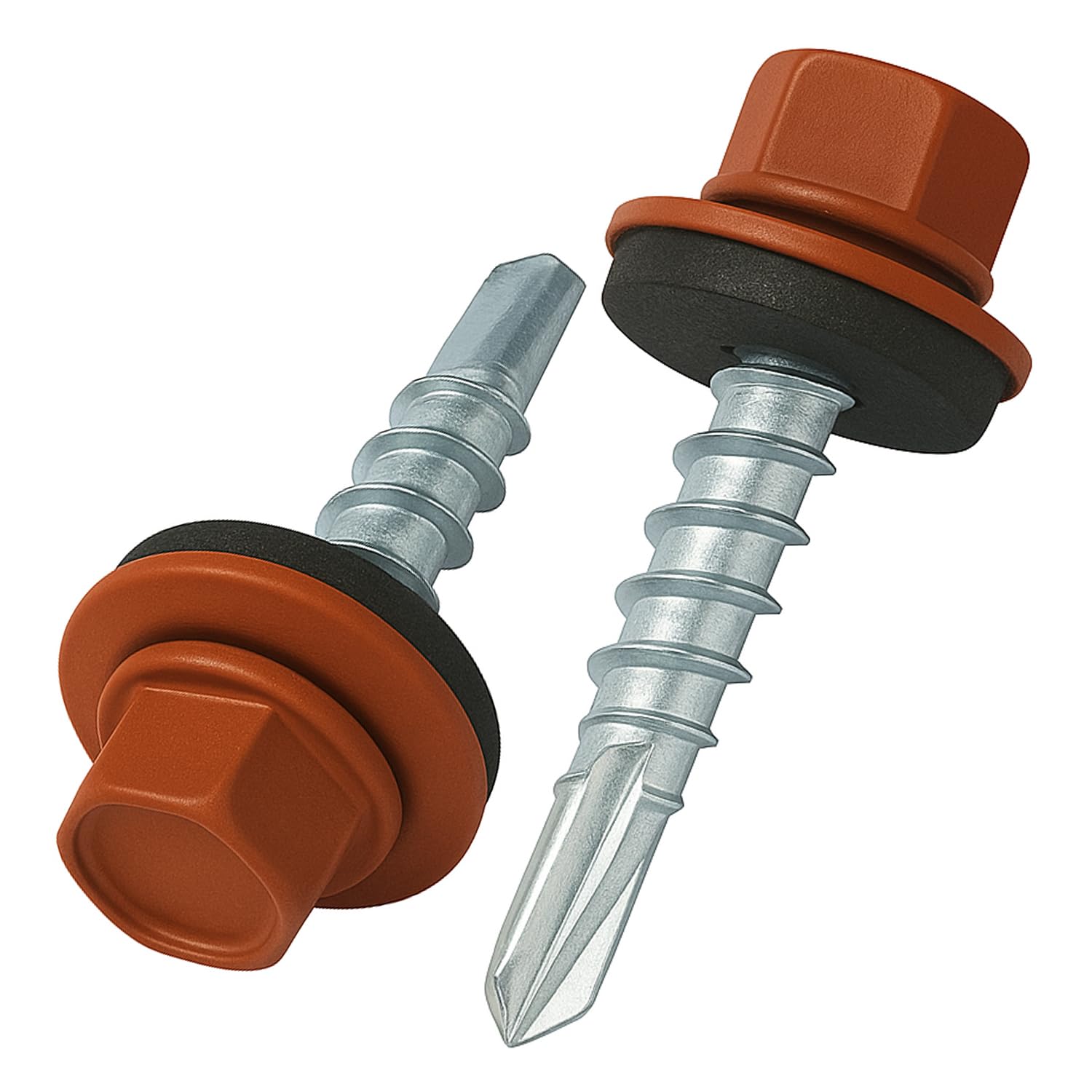 4.8 mm x 35 mm Roofing Screws, Hex Head Self-Drilling Color (RAL 8004 Copper Brown) Roof Screws with EPDM Sealed Washer, Rust Proof Zinc Plated Hardened Coarse Threads Screw for Outdoor Use (50 pcs) — image 1