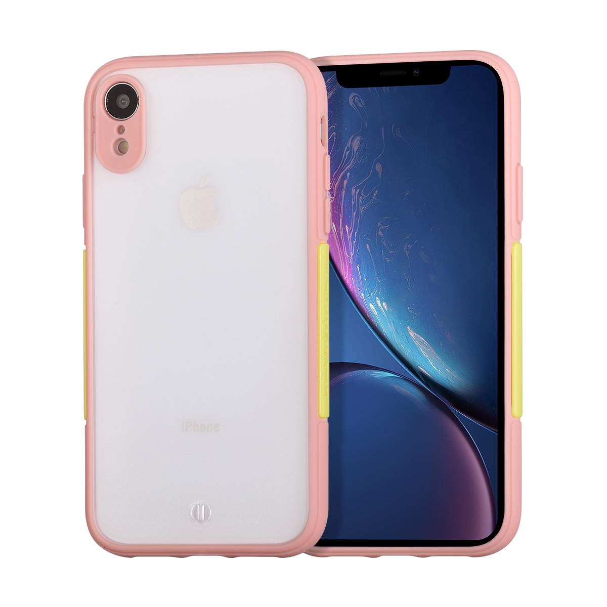 UEEBAI Case for iPhone XR, Fashion Simple Case Shockproof Flexible Soft TPU Bumper Matte Transparent Hard PC Back Cover Protective Phone Case for iPhone XR - Pink