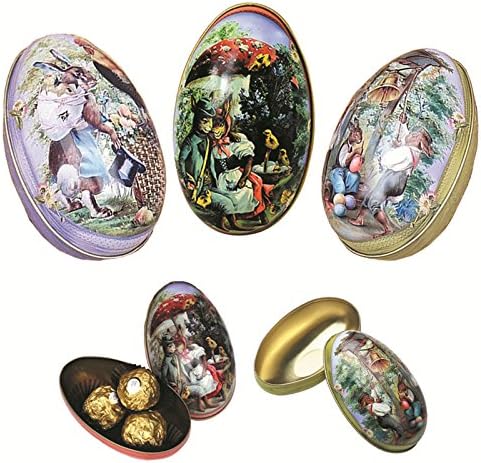 Lacheln Easter Day Eggs Decor Large Tin Metal Candy Chocolate Boxes Painted Decorative Vintage Bunny Chicken Pack of 3