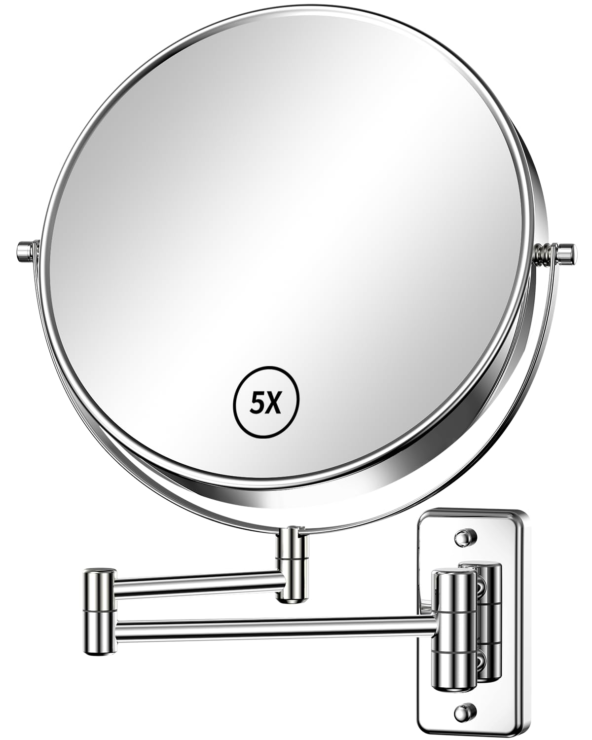 Gospire 9" Large Size Wall Mounted Makeup Mirror with 1X/5X Magnification, Double-Sided 360° Swivel, Chrome Polished Extendable Shaving Bathroom Wall Mirror for Men and Women