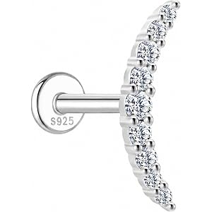 JIAINUS 16G Moissanite Flat Back Cartilage Earring Sterling Silver | For helix, conch, tragus, and daily ear stacking; 16G 6m