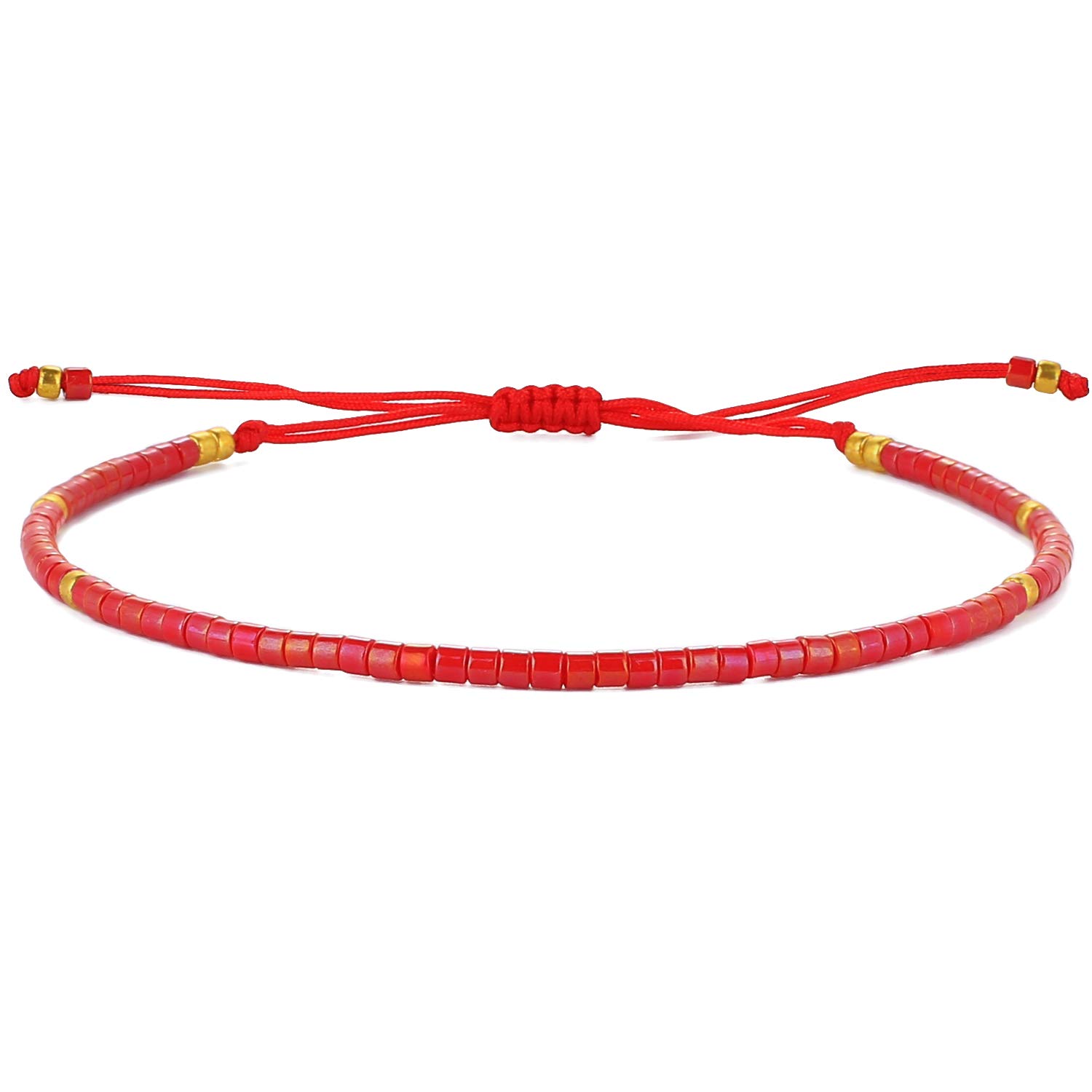 KELITCH Miyuki Beaded Friendship Bracelets Thin Rope Bracelets Women Handmade Wrap Bracelets Jewelry (Red 04Q)
