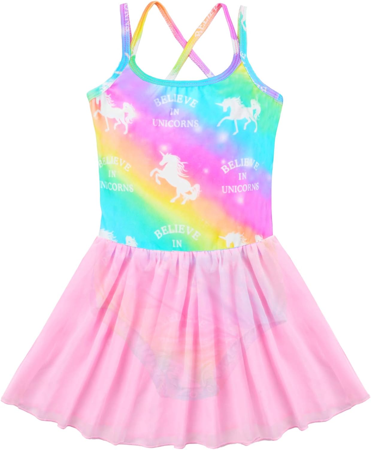 Nidoul Kid Girls Gymnastics Skirted Leotards Ballet Dance Dress Unicorn Rainbow Tutu Camisole Skirt: Clothing