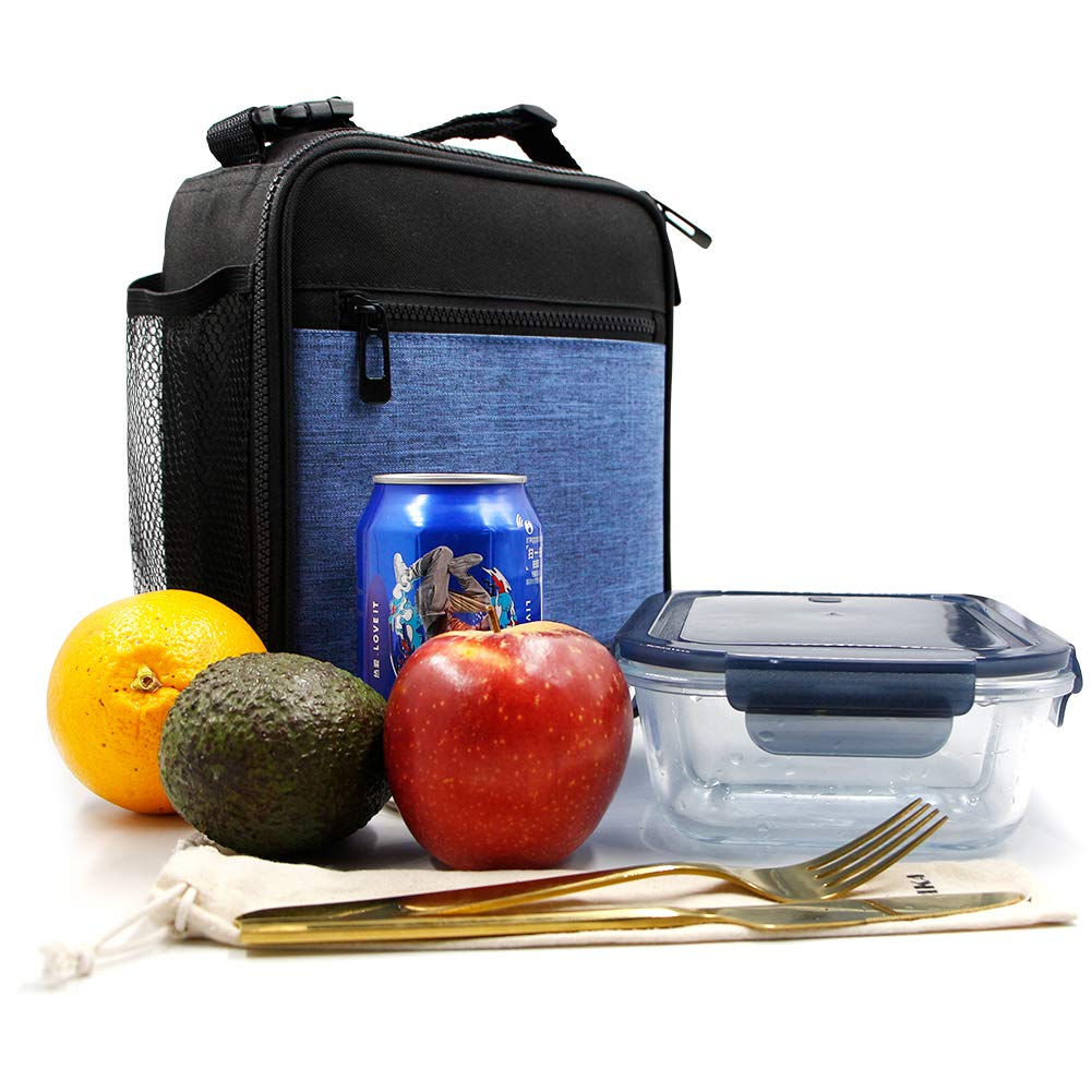 Insulated Lunch Bag, Bento Lunch Bag Thermal Cooler Meal Prep Lunch Bag with Portable Tableware Carrying Bag For Men &Women &Kids (Navy &Black)
