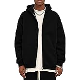 Flygo Mens Zip Up Hoodies Oversized Fleece Long Sleeve Drop Shoulder Hooded Sweatshirt Trendy Vintage Streetwear