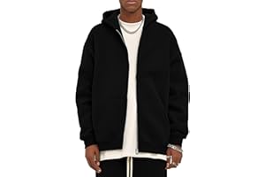 Flygo Mens Zip Up Hoodies Oversized Fleece Long Sleeve Drop Shoulder Hooded Sweatshirt Trendy Vintage Streetwear