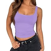 ForeFair Women's Sleeveless Square Neck Tank Top Double Layer Basic Crop Tops Summer Fitness Workout Casual Tops