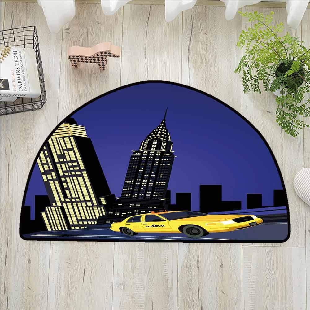 City Soft Super Water Absorbent Multi-Purpose,Skyscrapers and Taxi New York Theme American Downtown Scenic Skyline Printing Carpet,Fit for Living Room,W31.5 x R19.7 Inches Violet Blue Yellow Black