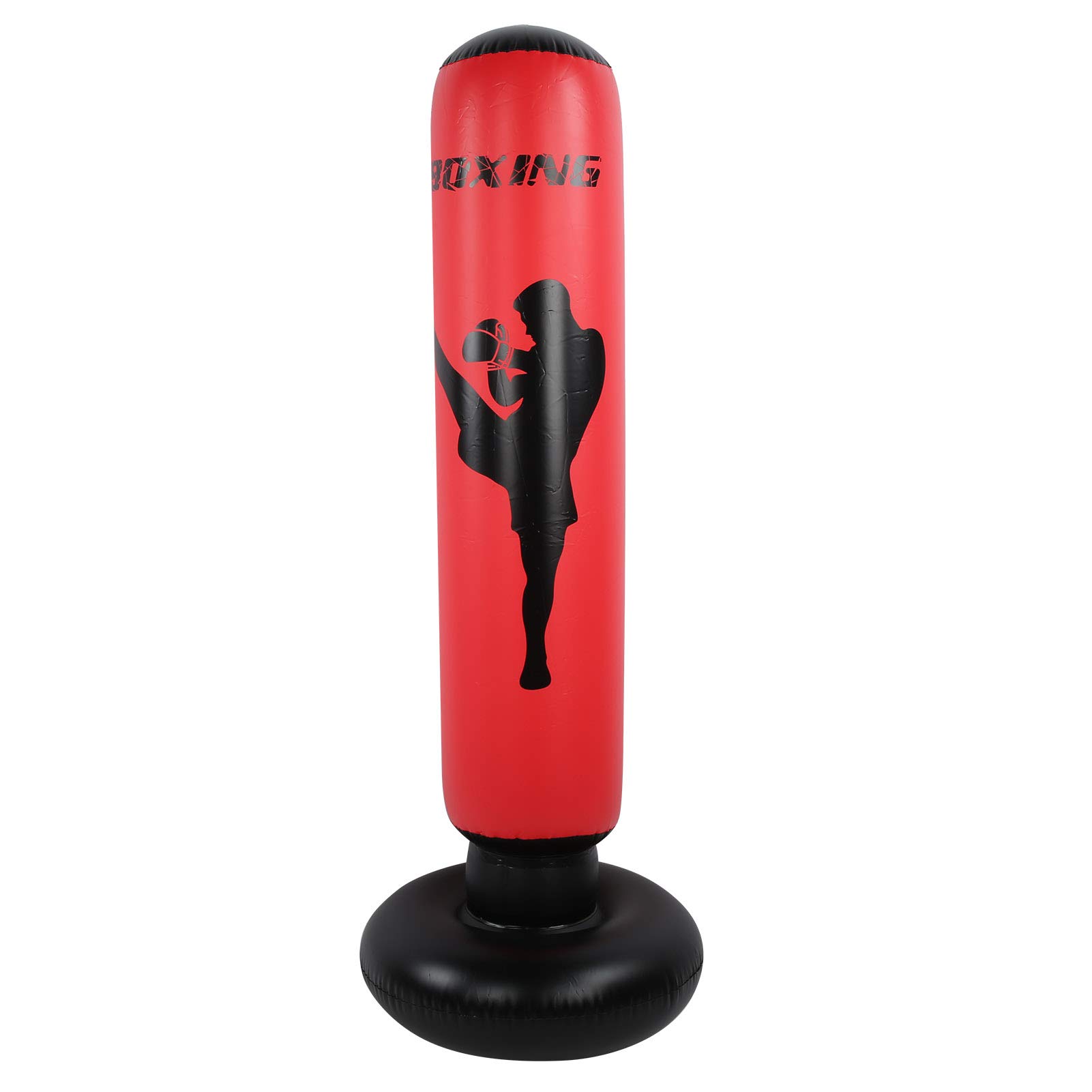 170cm Inflatable Standing Punch Bag for Strength Training, Black and Red Color PVC Boxing Column for Fitness Stress Relief for Men Women Boys Girls