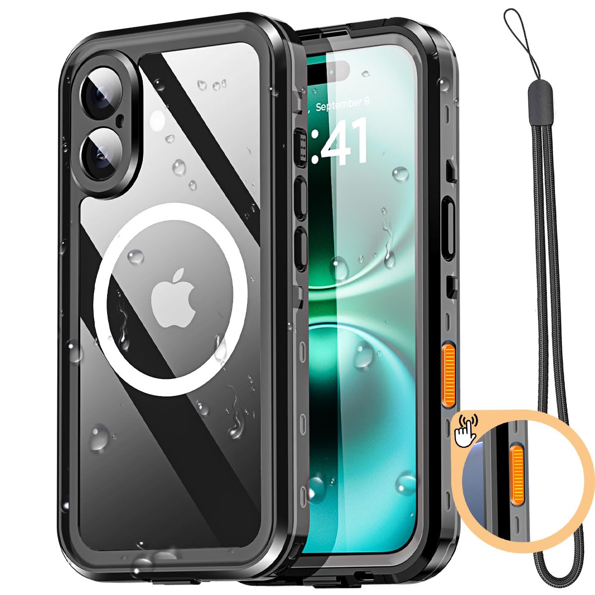 AICase Waterproof Case Compatible with iPhone 16 with MagSafe Snowproof, Dustproof and Shockproof, IP68 Certified Full Body Protection Fully Sealed Underwater Cover Black