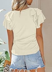 SHEWIN Summer Tops for Women Casual Short Ruffle