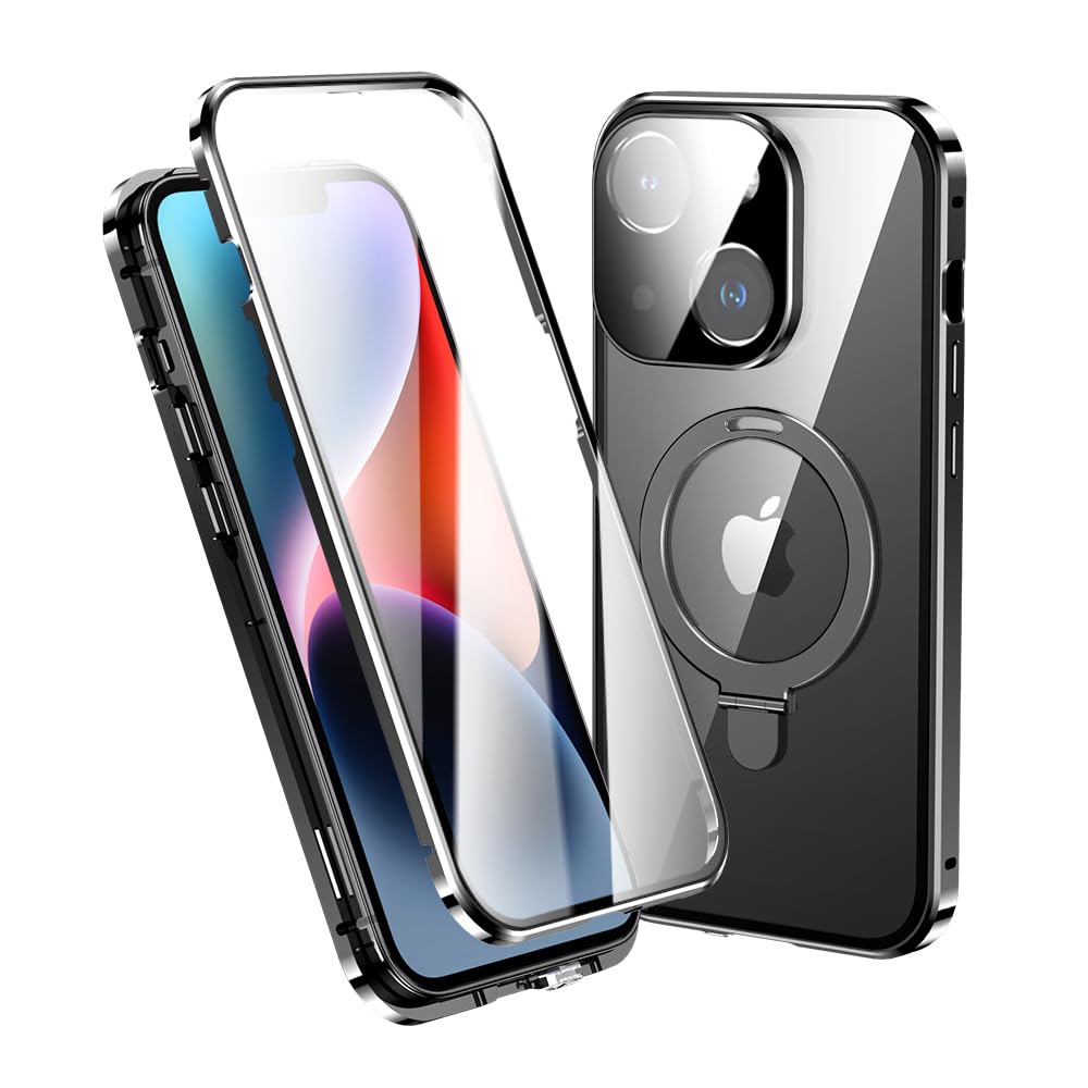 Photo 1 of KMXDD Magnetic Case for iPhone 14 Plus Case Compatible with Magsafe Ring Stand Screen Protector Camera Lens Protector 360 Full Body Protective Clear Case (14Plus, Black)