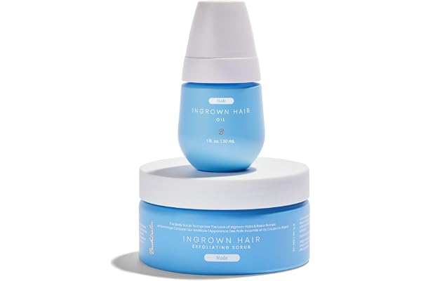 Bushbalm Ingrown Hair and Razor Bumps 2 Step Routine - Moisturize and Soothe - Nude Ingrown Hair Oil (30 ml), Nude Exfoliatin