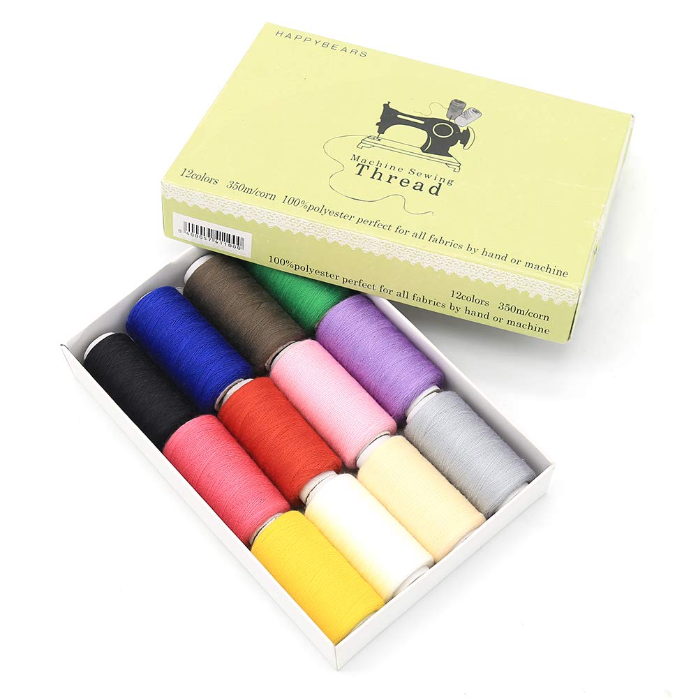 12Colors Sewing Thread Assortment Coil 350 Yards Each, Sewing Kit All Purpose Polyester Thread for Hand（12Mixed Colors）