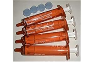 BAXA ExactaMed Oral Liquid Medication Syringe 5cc/5mL 4/PK Amber Medicine Dose Dispenser With Cap Exacta-Med BAXTER Comar Latex Free