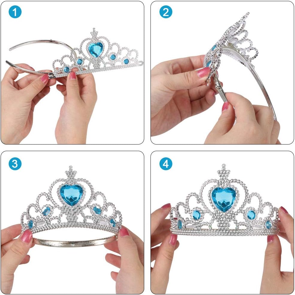 Vicloon 9 Set Dress Accessories, Gloves, Upgrade Princess Tiara Braid Wand, Necklace, Ring, Earrings - Image 4