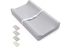 Blissful Diary Vegan Leather Baby Changing Pad with Waterproof & Wipe-Clean PU Cover, Standard Size Cozy Diaper Changing Pad for Dresser and Table, Light Gray