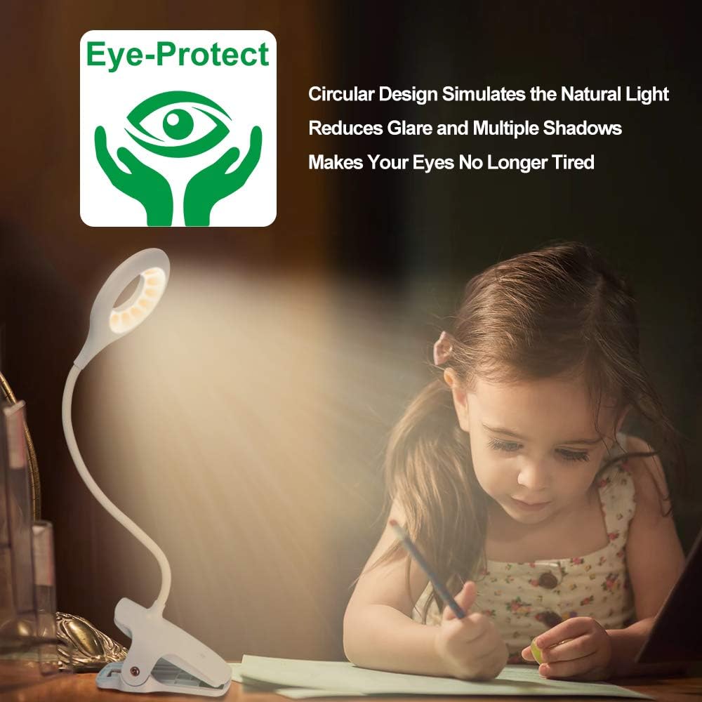 LVJING 28 LED Reading Light, 9 Different Settings Eye Protect Book Light, USB Rechargeable Reading Lamp, Touch Control Clip Desk Lamp, Flexible 360° Clip Light for Home Book Bed and Computer: Home Improvement
