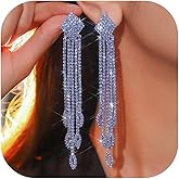 Rhinestone Tassel Earrings for Women Bling Sparkly Long Tassel Earrings Prom Earrings Bling Crystal Chandelier Earrings Wedding Party Prom Dress Outfit Jewerly Gifts for Her