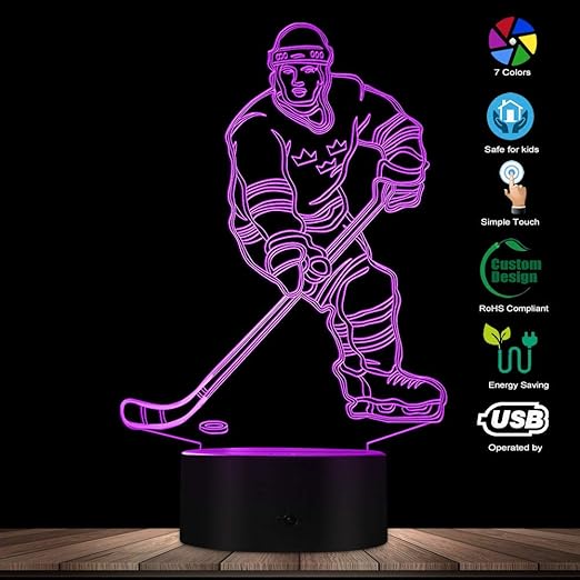Hockey Player 3d Night Light 3d Optical Illusion Led Lights Table