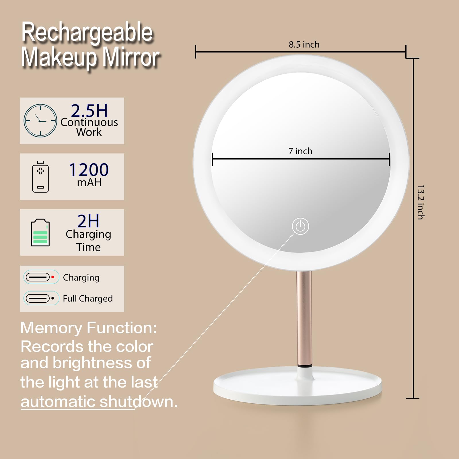 YEAKE Lighted Makeup Mirror,8.5