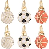 Beebeecraft 9Pcs 3 Styles Small Round Sports Ball Charms Enamel 18K Gold Plated Basketball Soccer Volleyball 3D Charms for Jewelry Making Bracelet Necklace DIY Crafts