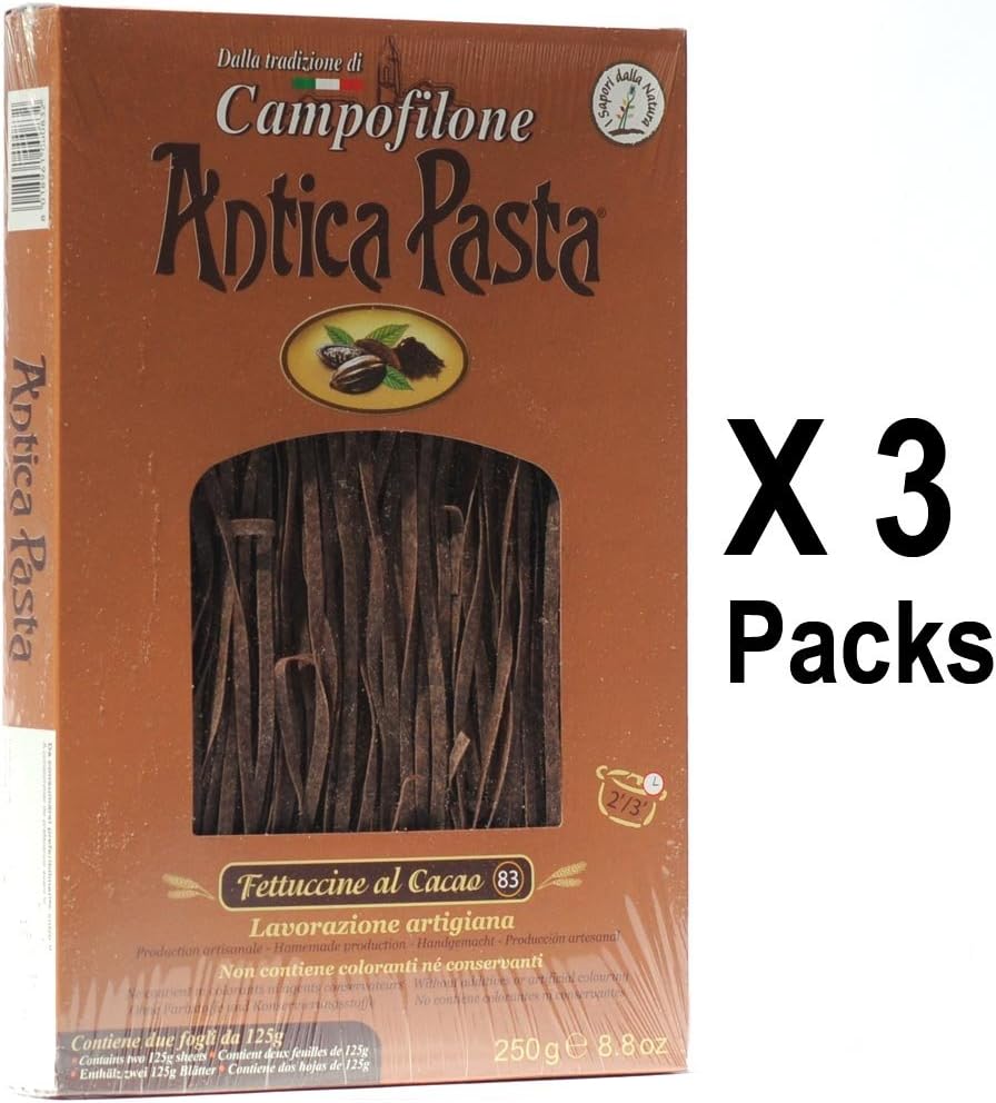 "FETTUCCINE" EGG NOODLES PASTA WITH COCOA from Campofilone by Antica Pasta (3 PACKS x 250g) - Homemade Production - Italian Gourmet Deli