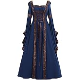 CosplayDiy Women's Gothic Victorian Witch Vampire Dress Medieval Renaissance Hooded Dress Trumpet Sleeves Cosplay Gown Dress